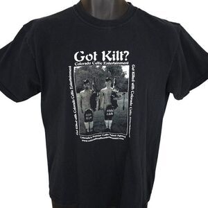 Vintage Colorado Celtic T Shirt Mens Size Medium Black Y2K Got Kilt Bagpipes